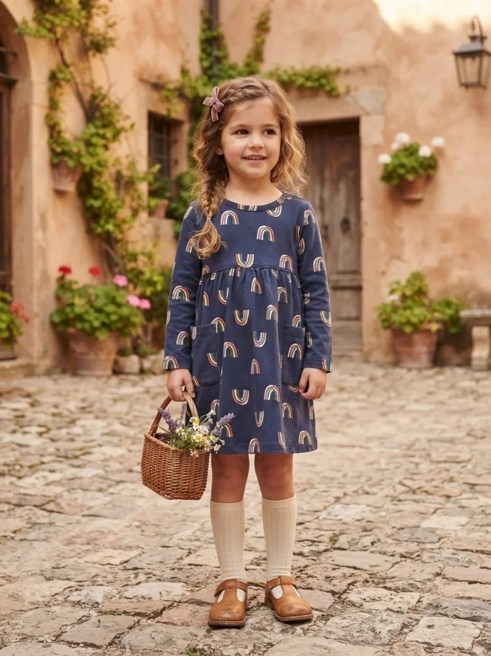 Hanna Andersson Girls Size 3T Navy Rainbow Cotton Dress
